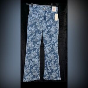LoveShackFancy Blue Floral Flare Jeans